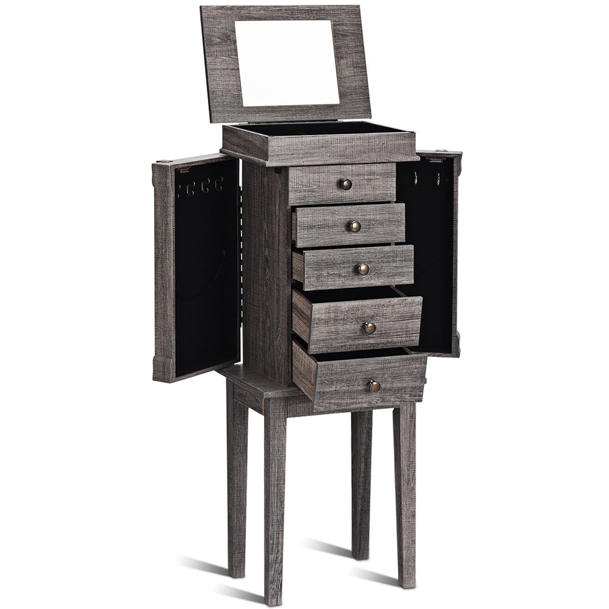 Armoire à bijoux sur pied avec miroir et pattes en bois