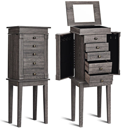 Armoire à bijoux sur pied avec miroir et pattes en bois