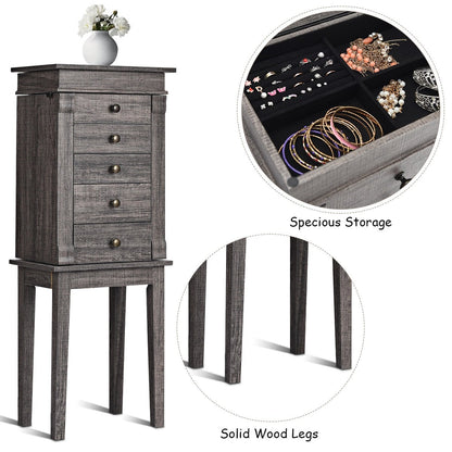 Armoire à bijoux sur pied avec miroir et pattes en bois