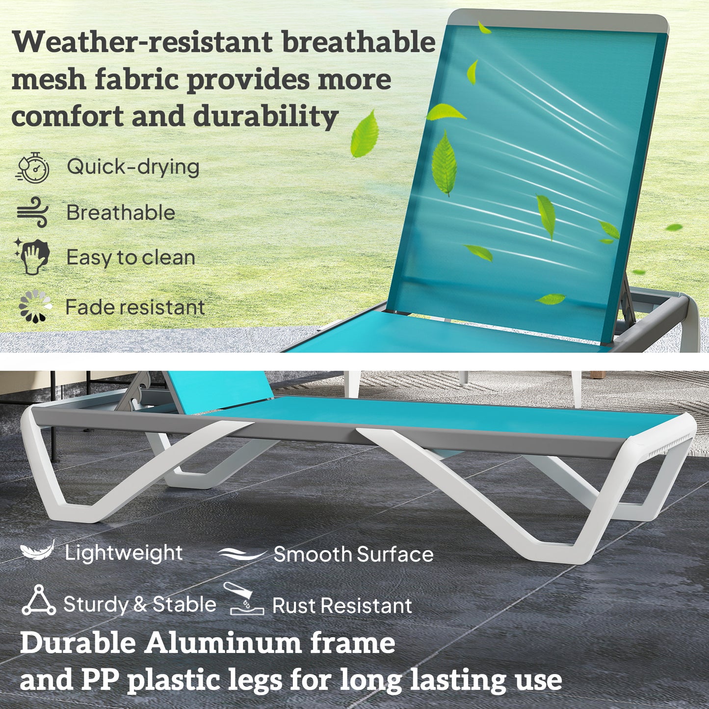 Chaise longue de patio en aluminium à dossier 5 niveaux