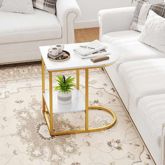 Table d'appoint en forme de C faux marbre
