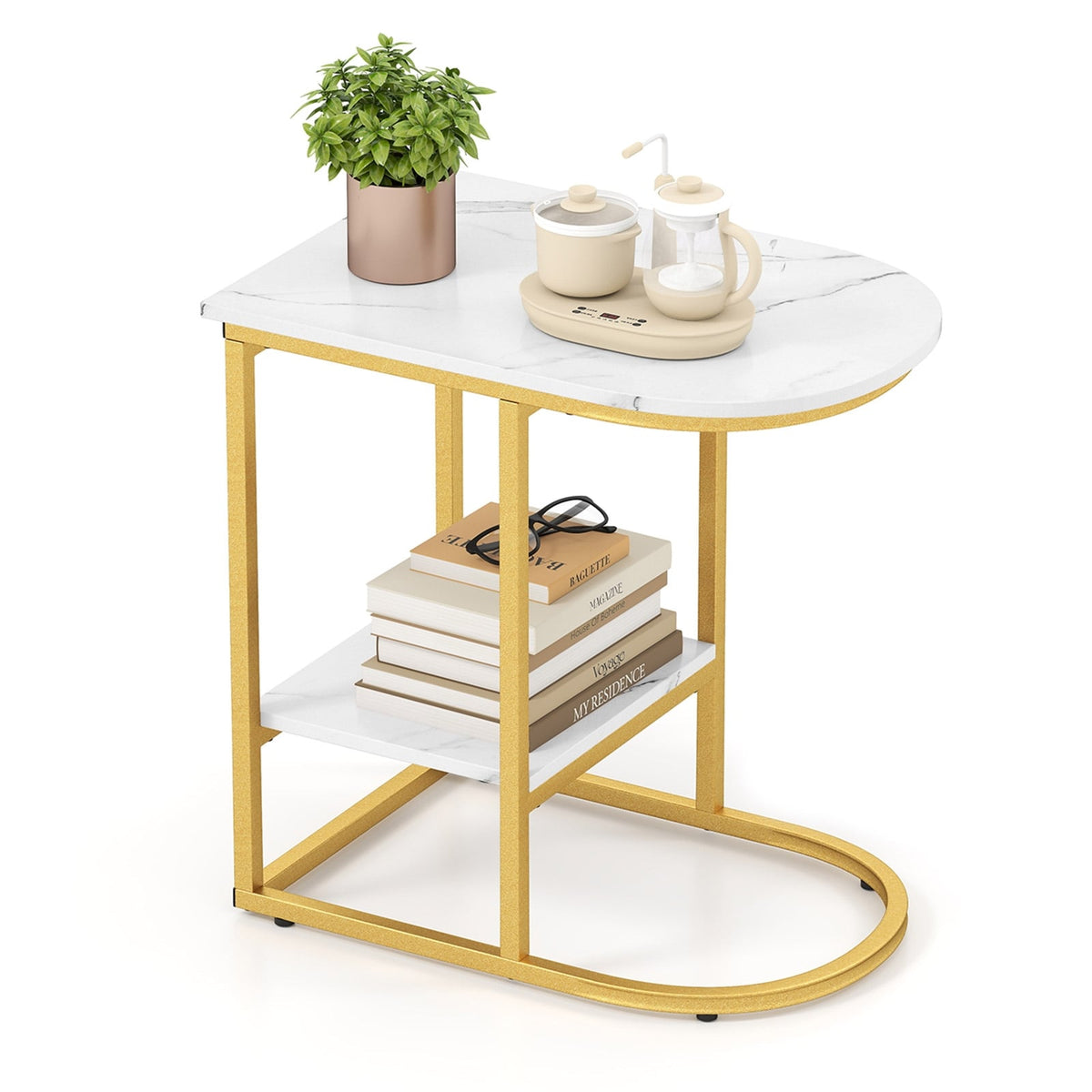 Table d'appoint en forme de C faux marbre