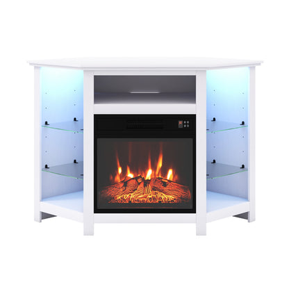 Meuble TV d'angle de 127 cm avec foyer électrique et DEL