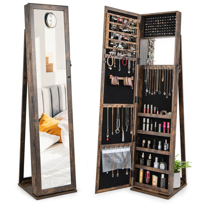 Armoire à bijoux verrouillable sur pied avec miroir pleine longueur