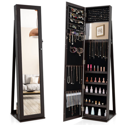 Armoire à bijoux verrouillable sur pied avec miroir pleine longueur