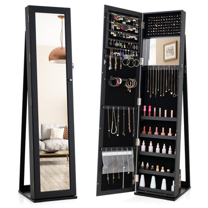 Armoire à bijoux verrouillable sur pied avec miroir pleine longueur