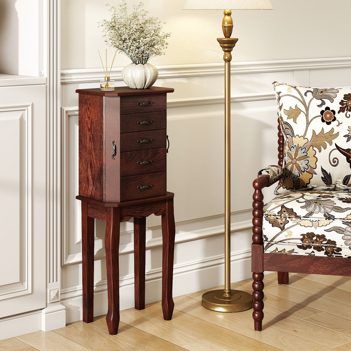 Armoire à bijoux sur pied à 5 tiroirs