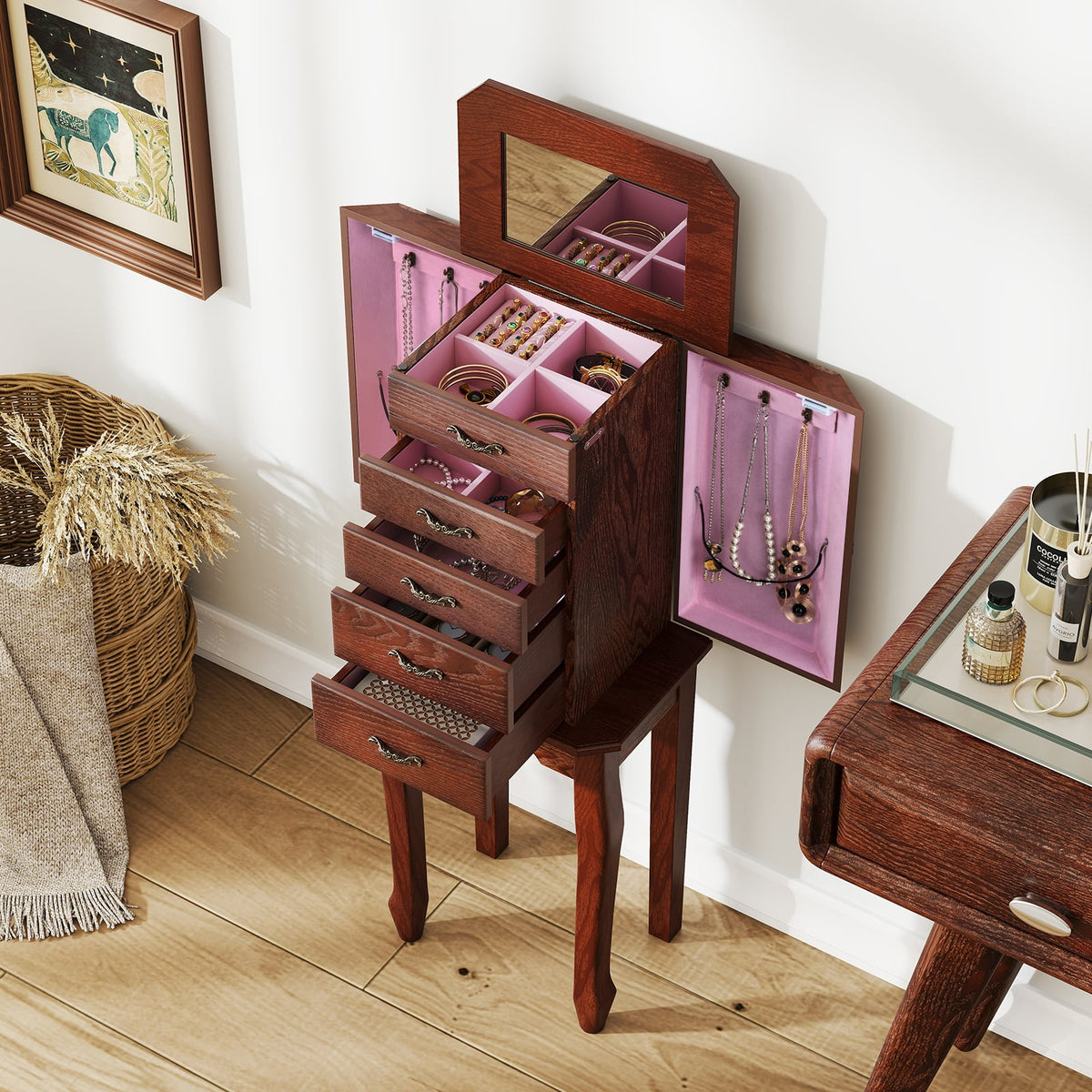 Armoire à bijoux sur pied à 5 tiroirs