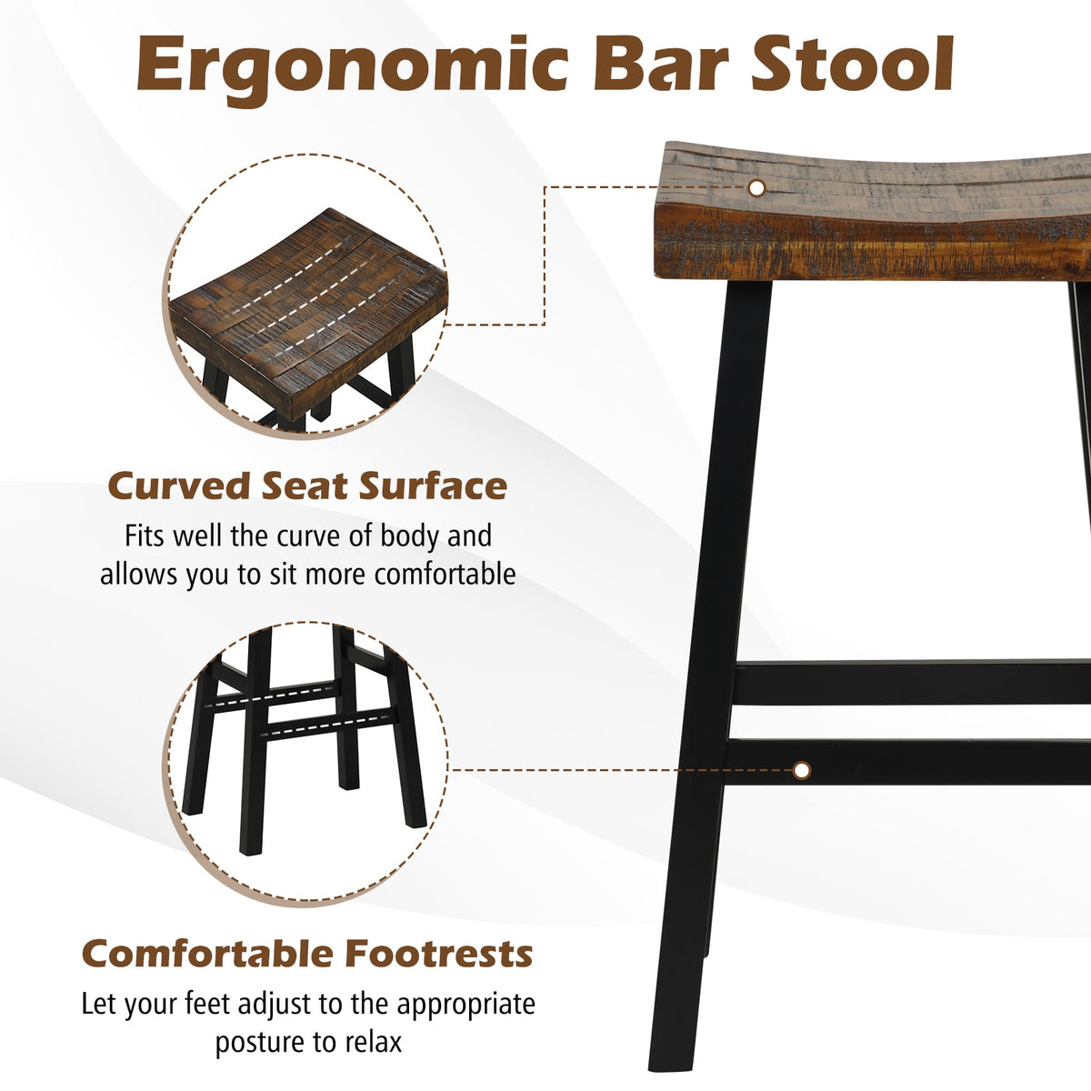 Tabouret de bar en bois massif 74 cm — Lot de 2