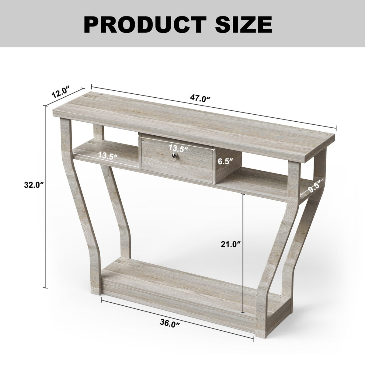 Table console moderne avec tiroir et tablettes