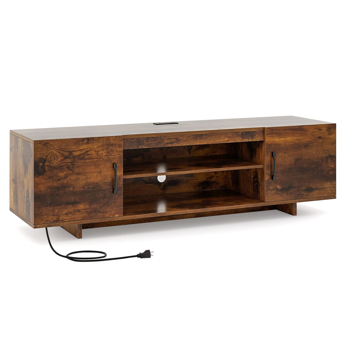 Meuble TV rustique avec prises électriques et rangement