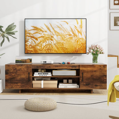 Meuble TV rustique avec prises électriques et rangement