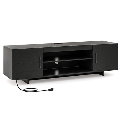 Meuble TV rustique avec prises électriques et rangement