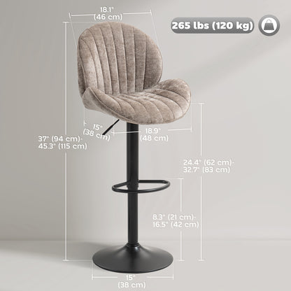 Tabourets de bar pivotants ensemble de 2 chenille réglables
