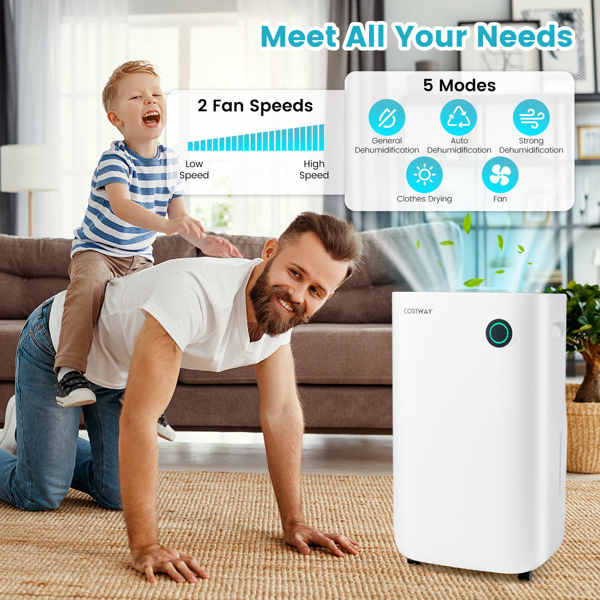Déshumidificateur intelligent 418 m² avec panneau tactile