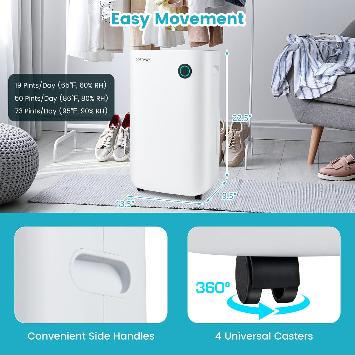Déshumidificateur intelligent 418 m² avec panneau tactile