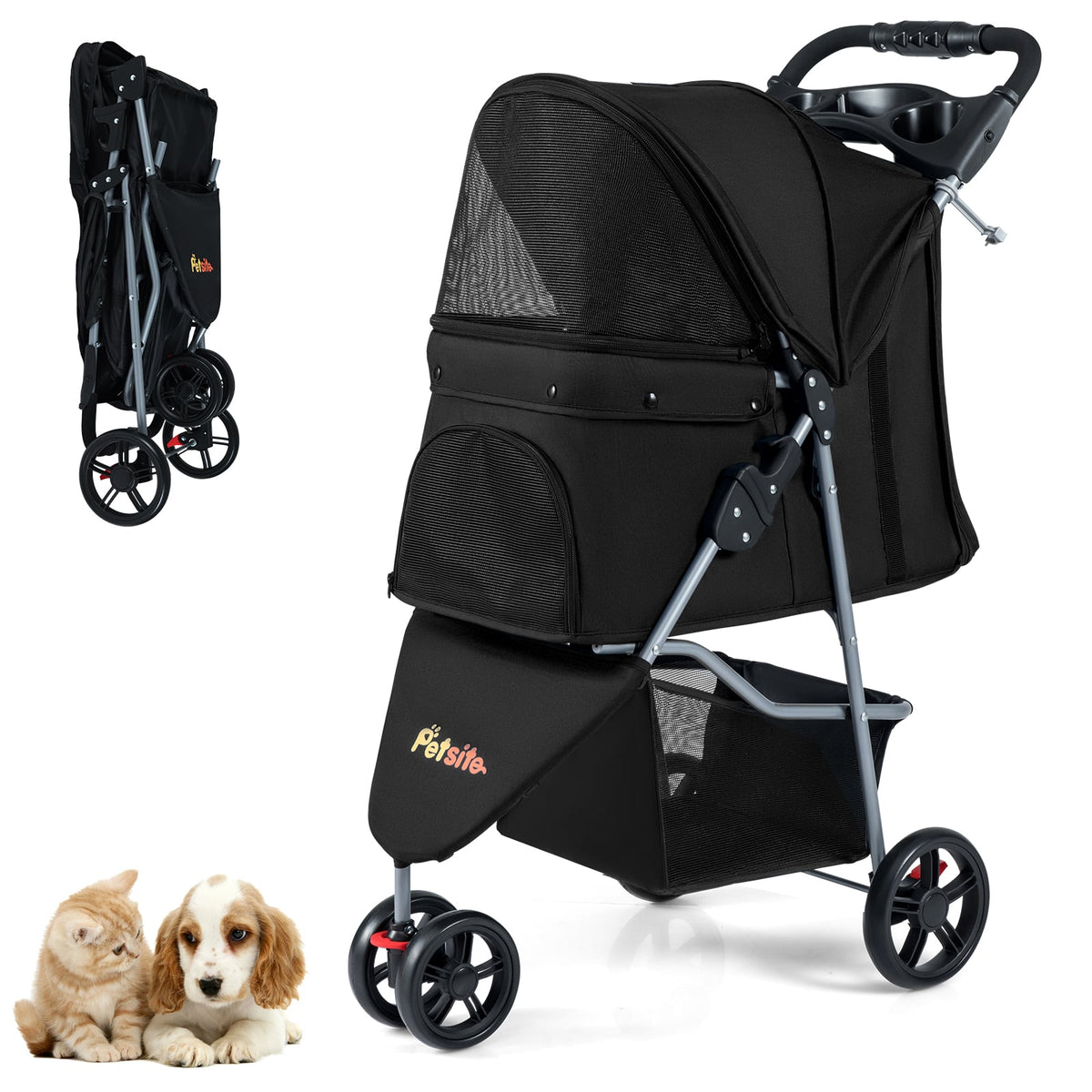 Poussette pour animaux pliable légère avec capote réglable