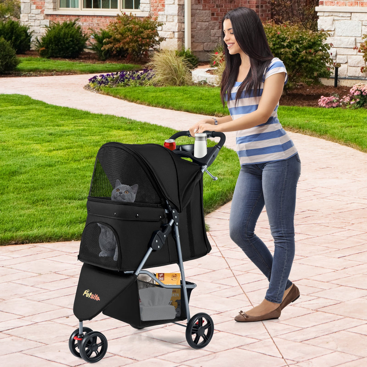 Poussette pour animaux pliable légère avec capote réglable