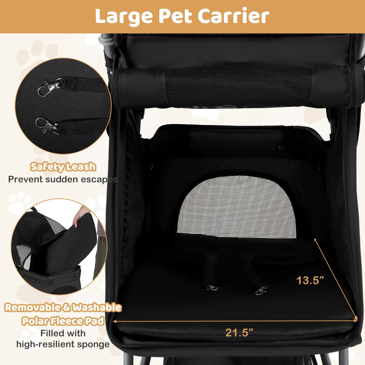 Poussette pour animaux pliable légère avec capote réglable