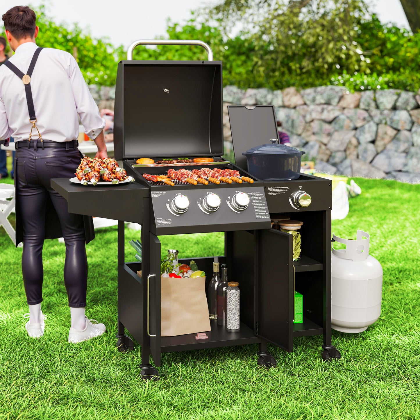 Barbecue à gaz 3 brûleurs avec brûleur latéral