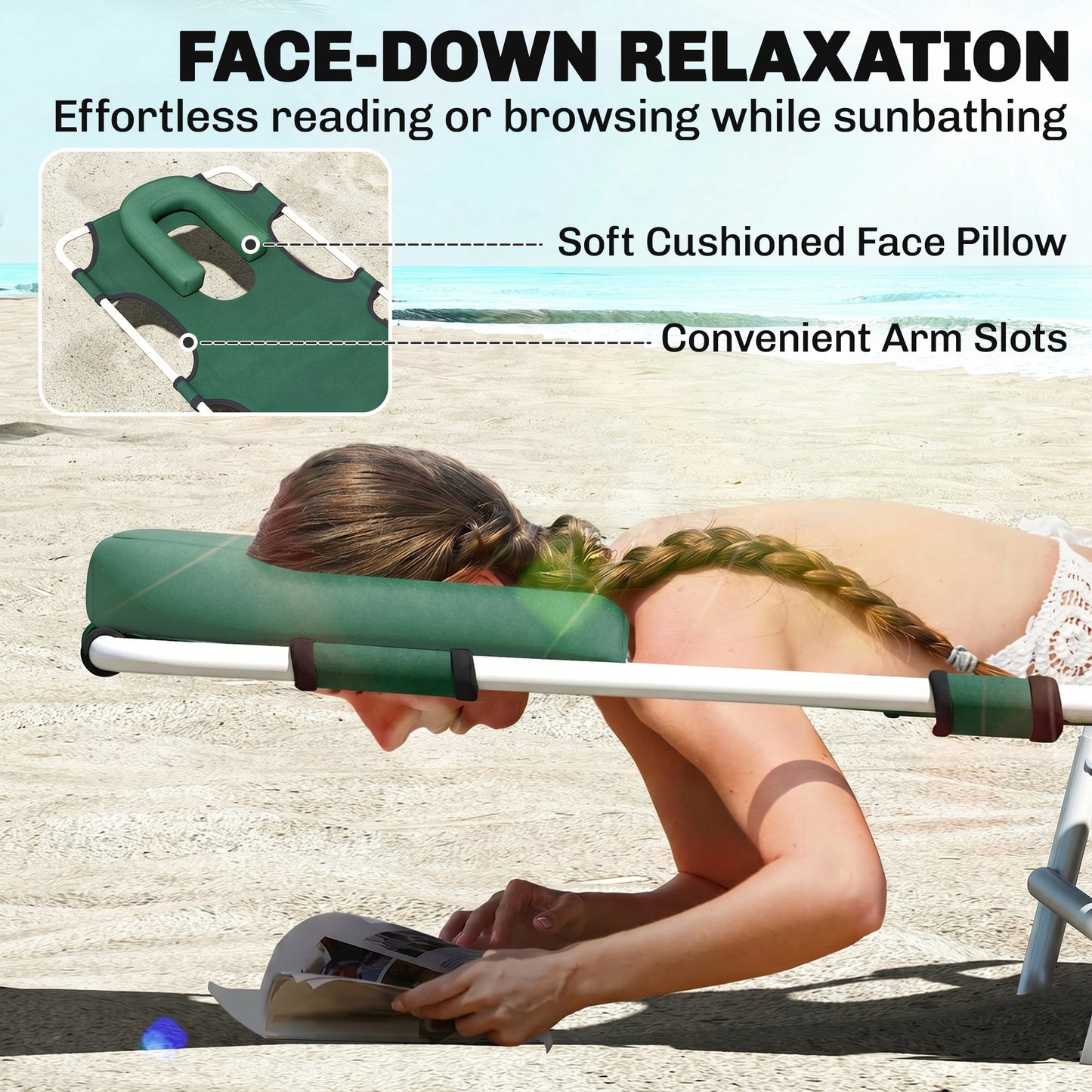 Chaise longue pliante avec trou facial 5 positions