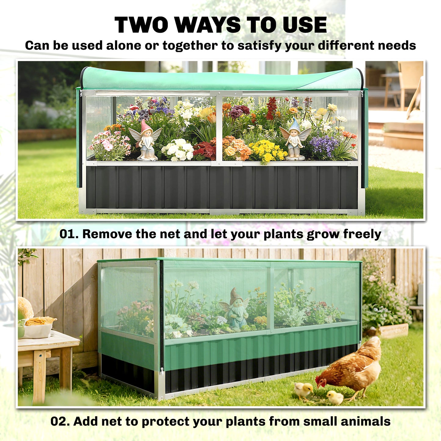 Outsunny 174x90x70cm Steel Raised Garden Bed with Cover Grey