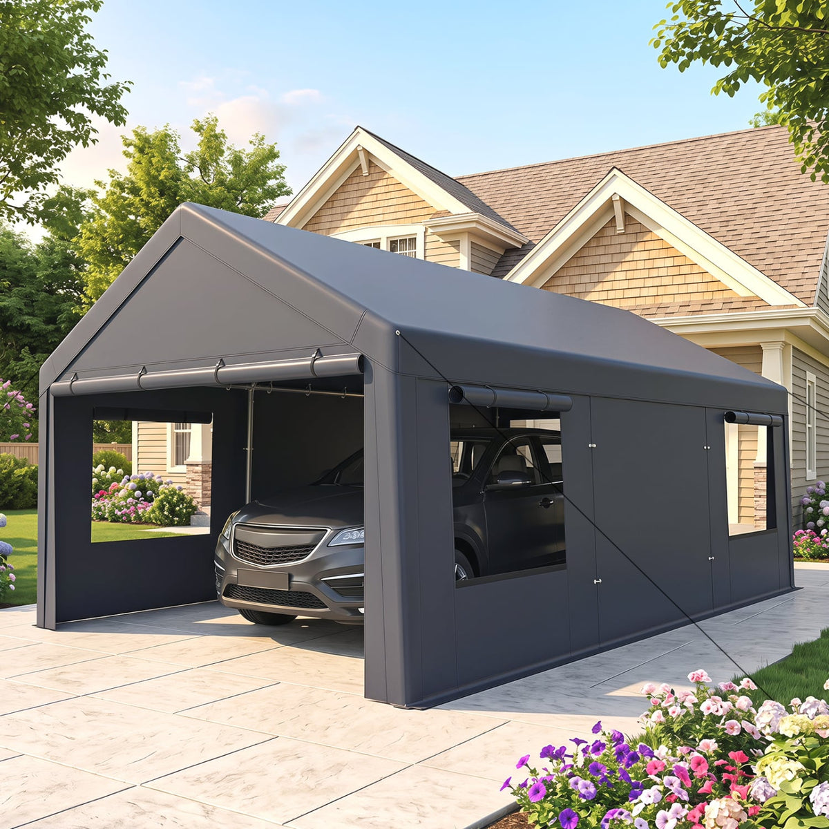 Abri d'auto portable 305 x 610 cm avec 2 portes