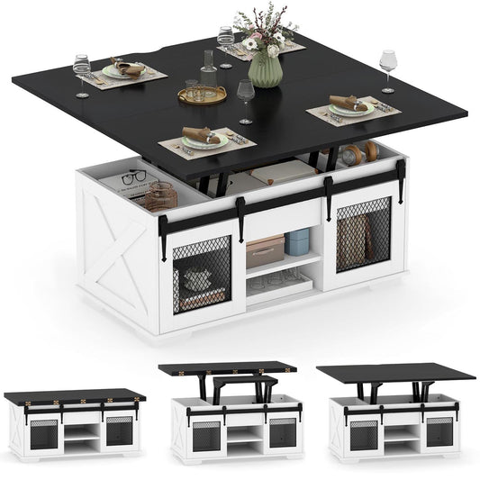 Table à café relevable avec portes de grange