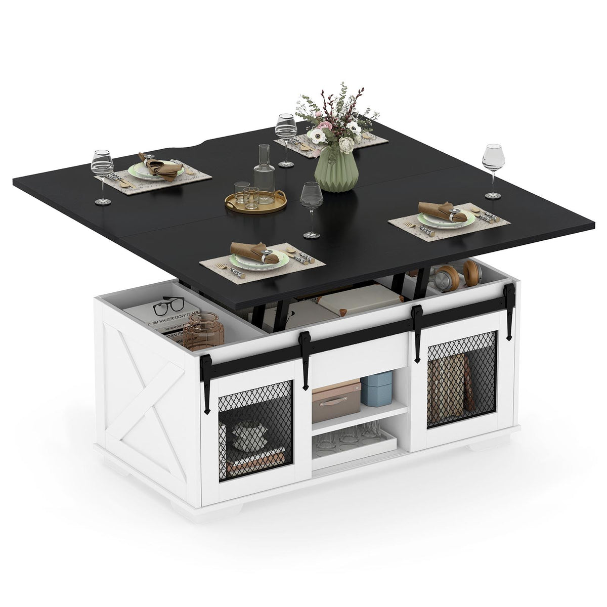Table à café relevable avec portes de grange