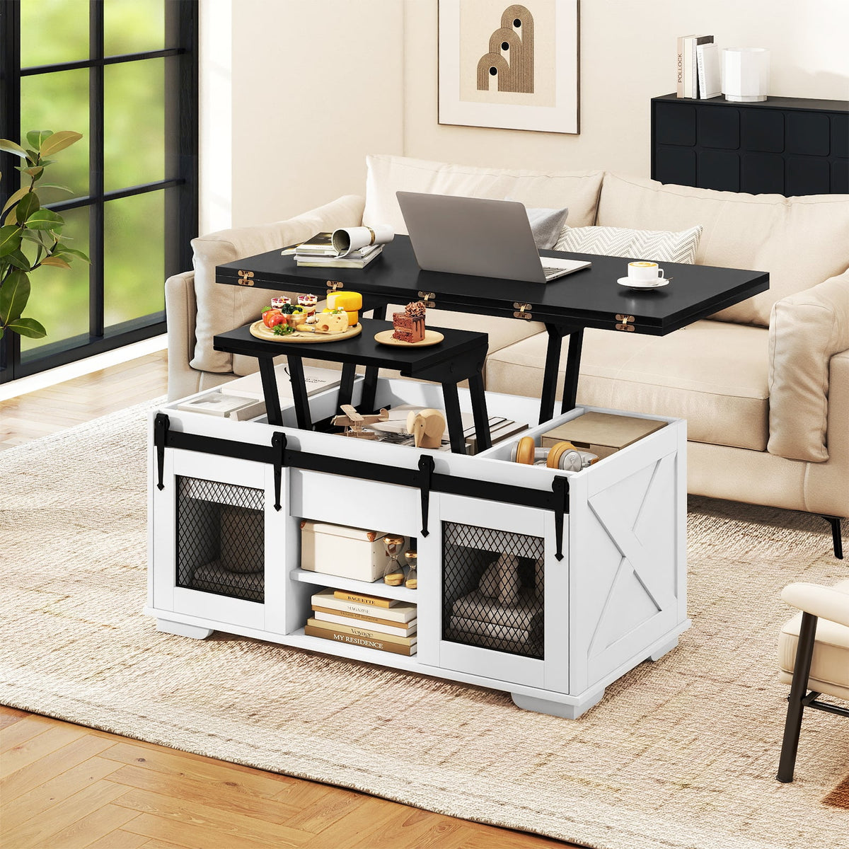 Table à café relevable avec portes de grange