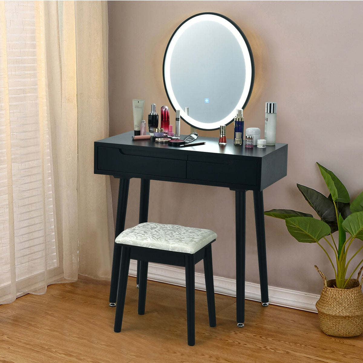 Coiffeuse avec miroir à écran tactile DEL et tabouret