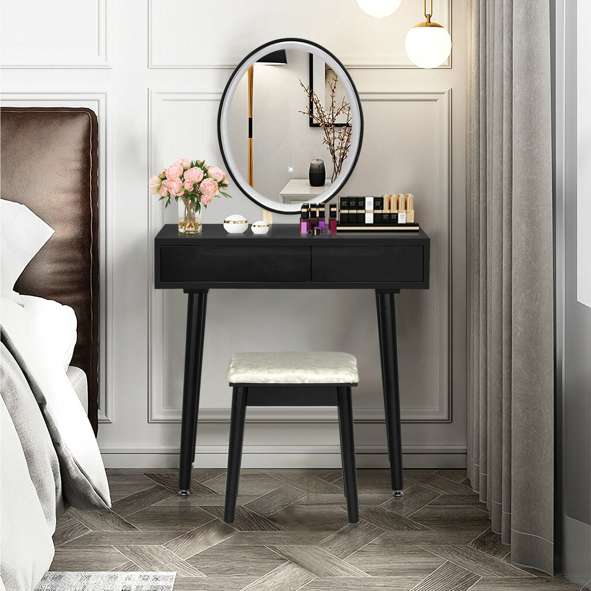 Coiffeuse avec miroir à écran tactile DEL et tabouret