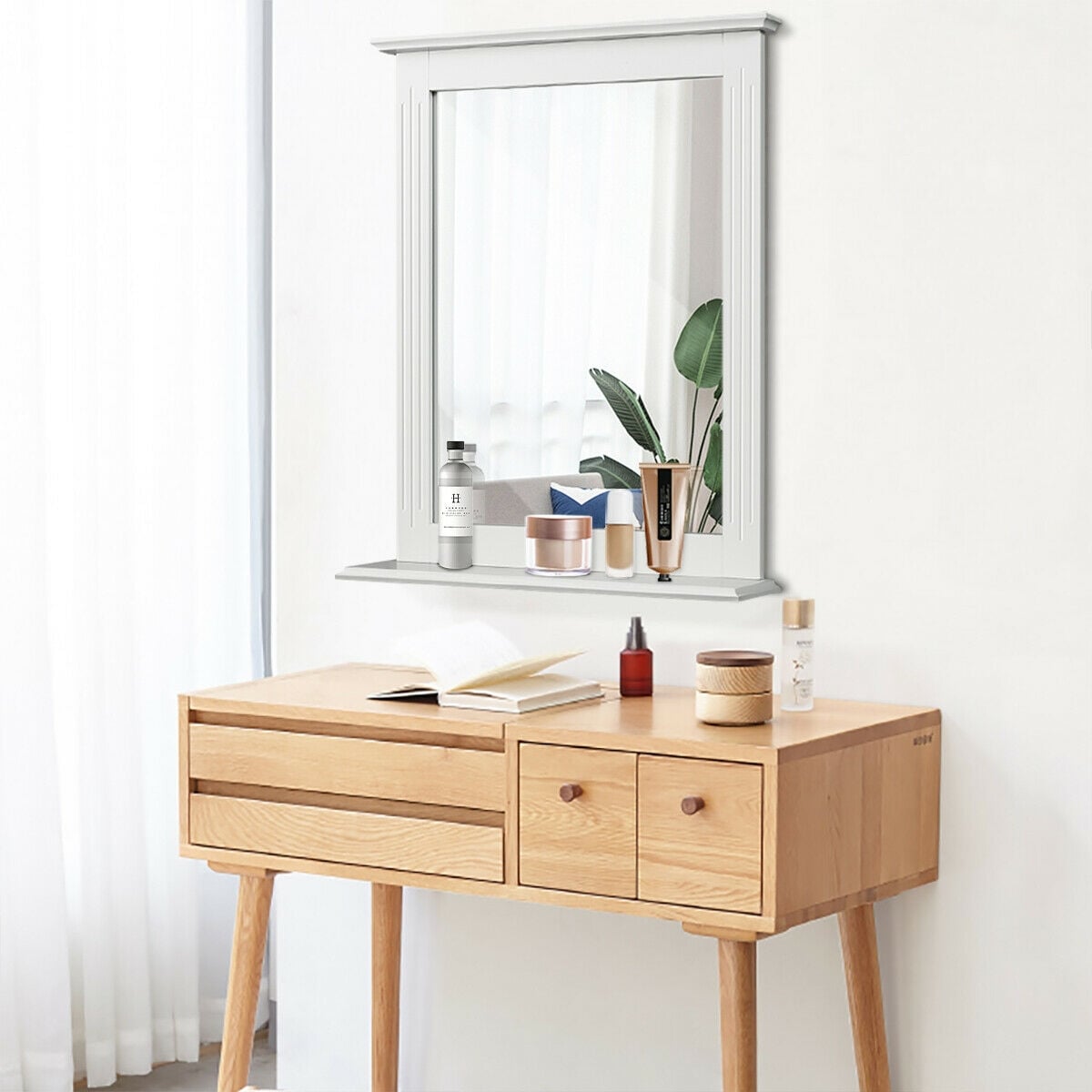 Miroir de vanité mural polyvalent avec tablettes