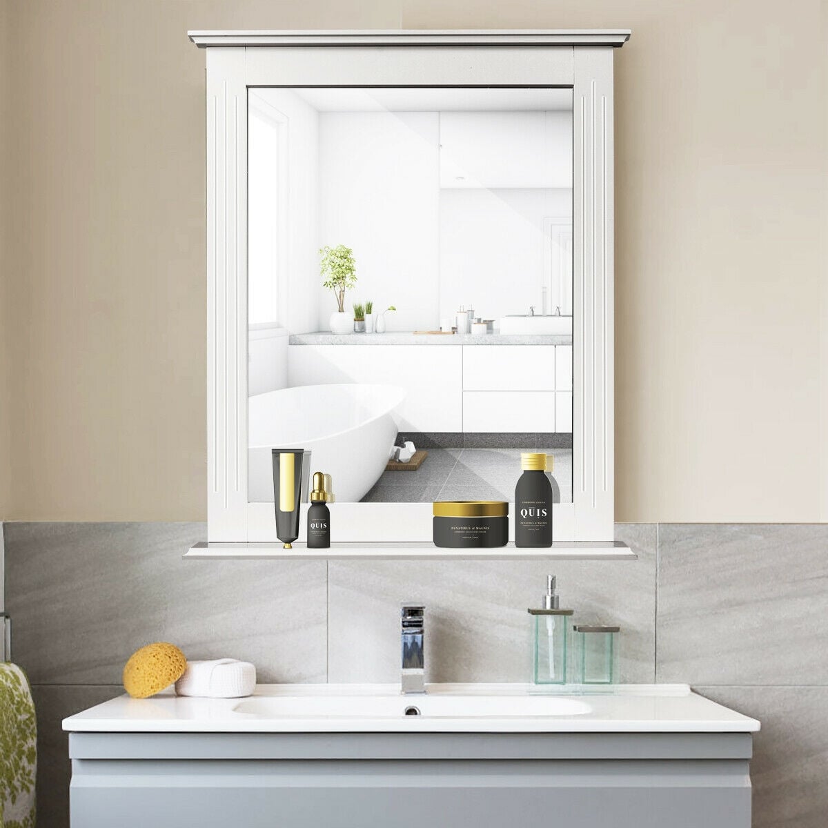 Miroir de vanité mural polyvalent avec tablettes