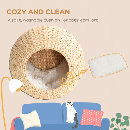 Étagère murale pour chat en massette avec coussin