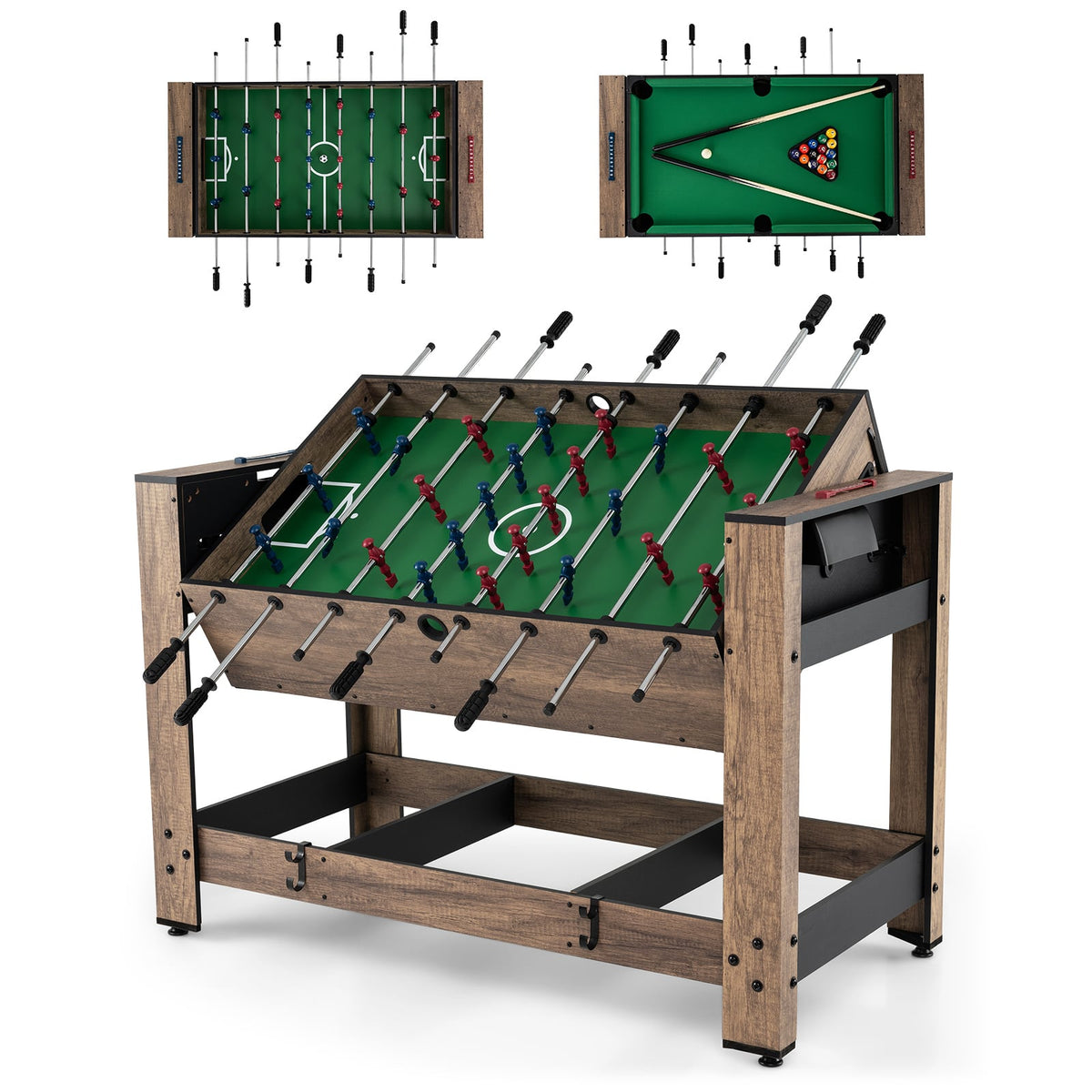 Table pivotante 2-en-1 baby-foot et billard