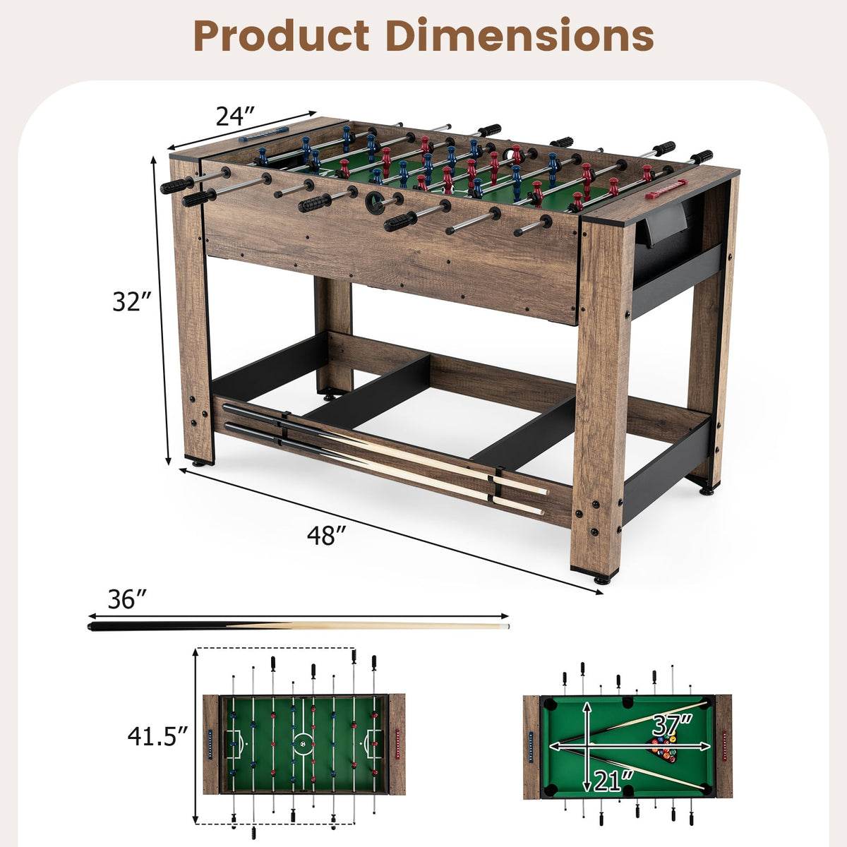 Table pivotante 2-en-1 baby-foot et billard