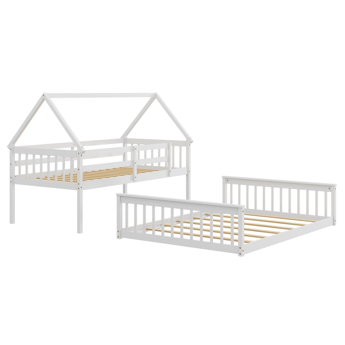 Lit superposé cabane double et simple en bois — Lot de 2