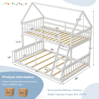 Lit superposé cabane double et simple en bois — Lot de 2