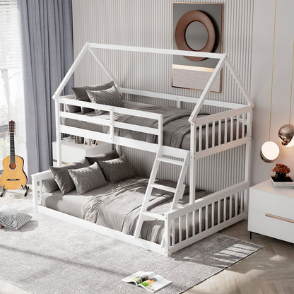 Lit superposé cabane double et simple en bois — Lot de 2