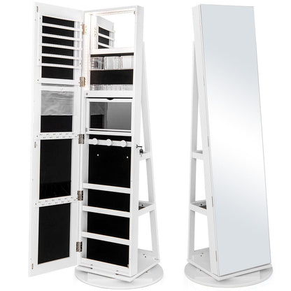 Armoire à bijoux pivotante 360° avec miroir et DEL 3 couleurs