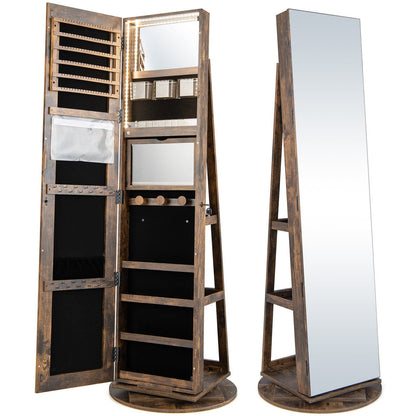 Armoire à bijoux pivotante 360° avec miroir et DEL 3 couleurs