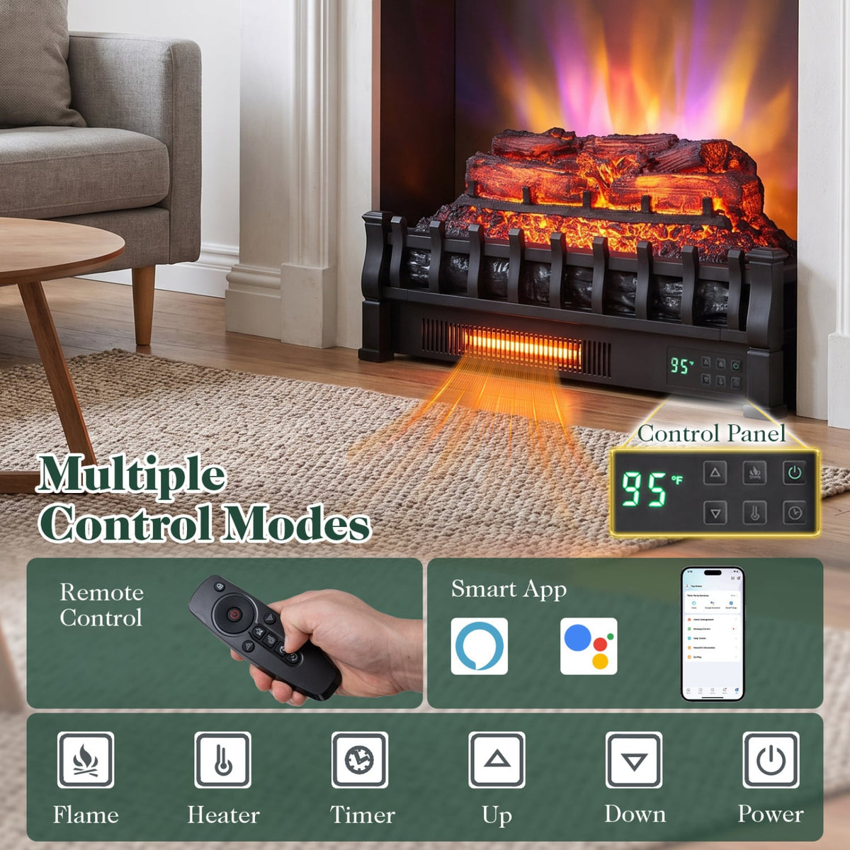 Foyer encastrable Wi-Fi intelligent de 58 cm avec application