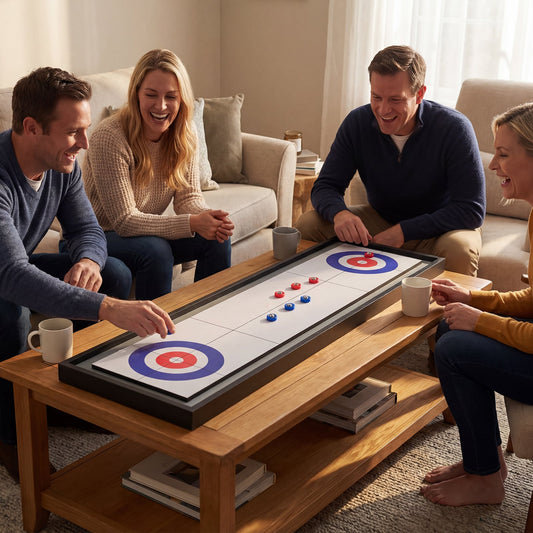 Jeu de table 2-en-1 curling et shuffleboard portable