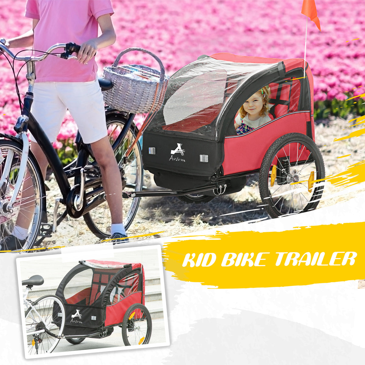 Remorque de vélo pour deux enfants avec roues de 51 cm