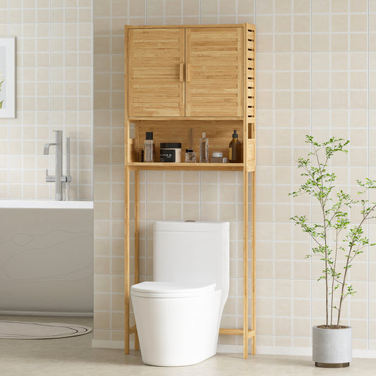 Meuble de rangement au-dessus des toilettes en bambou