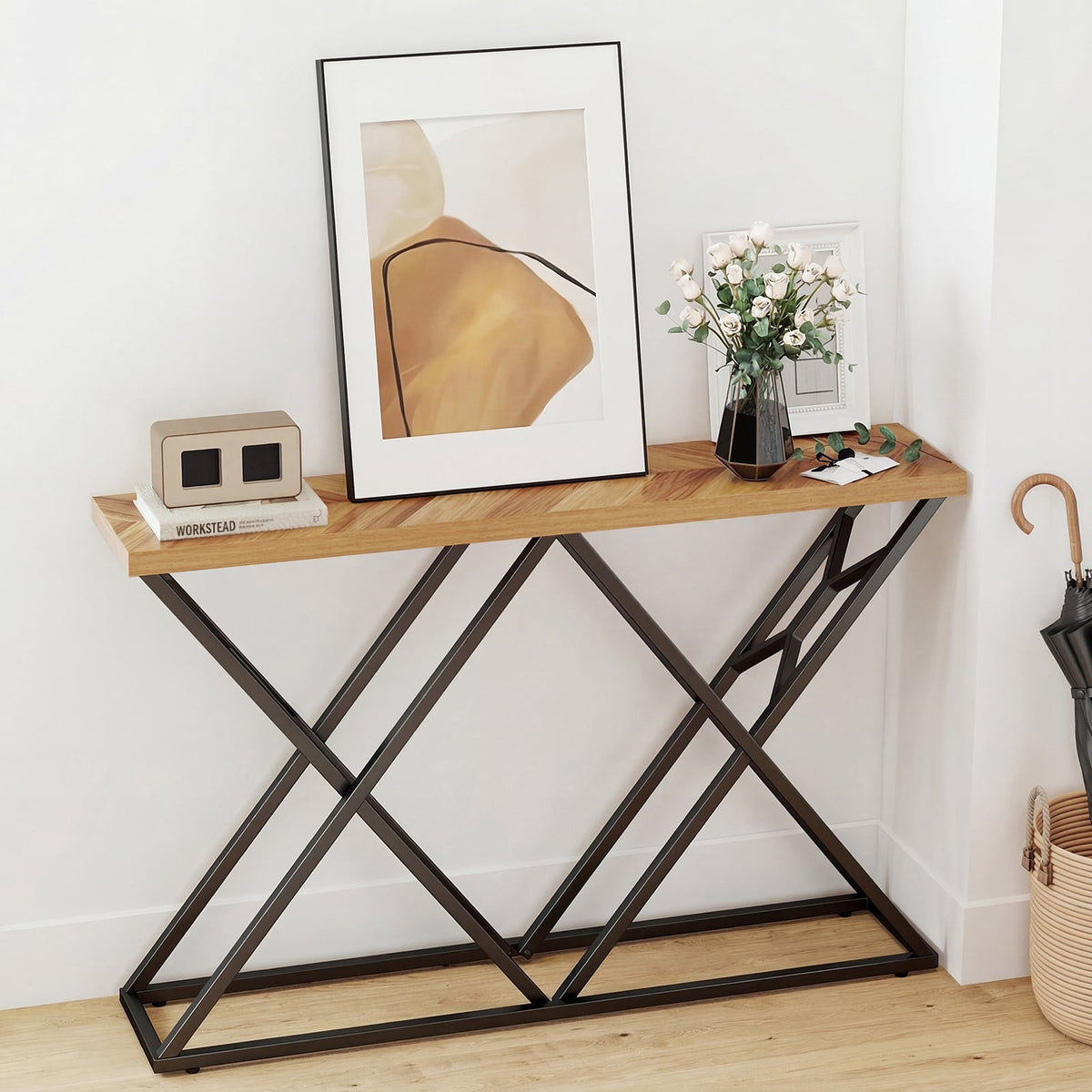 Table console 140 cm cadre en métal robuste