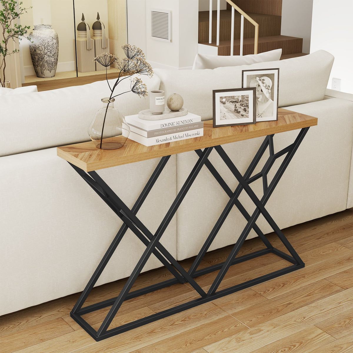 Table console 140 cm cadre en métal robuste