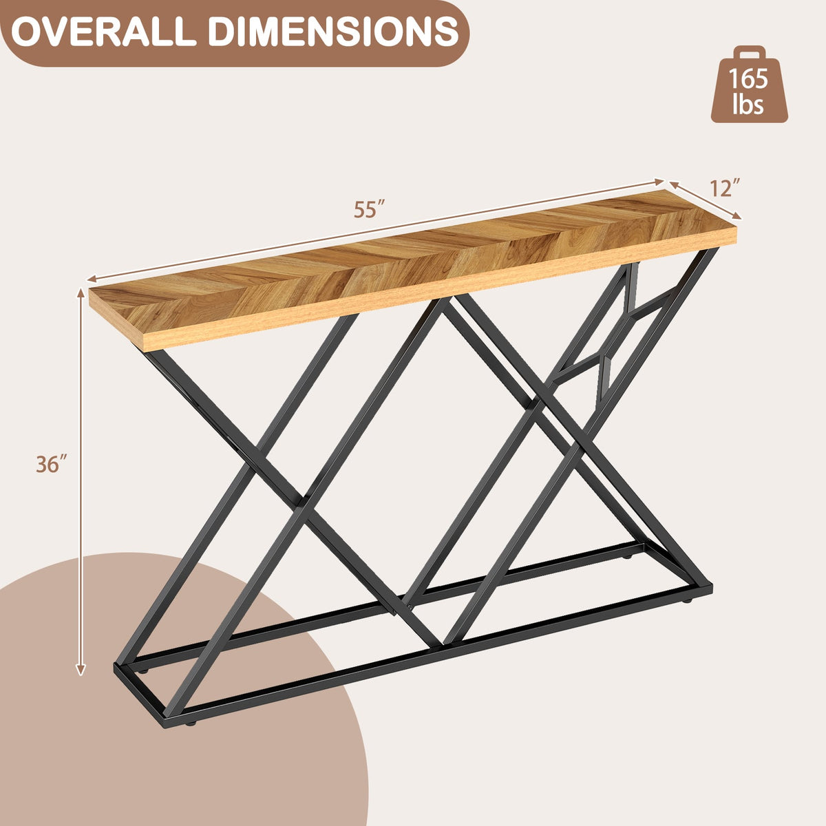 Table console 140 cm cadre en métal robuste