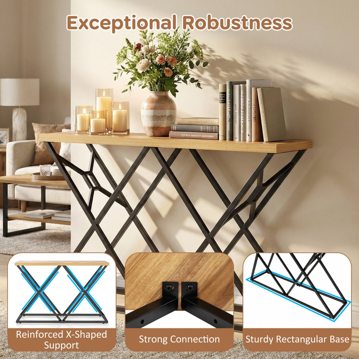 Table console 140 cm cadre en métal robuste